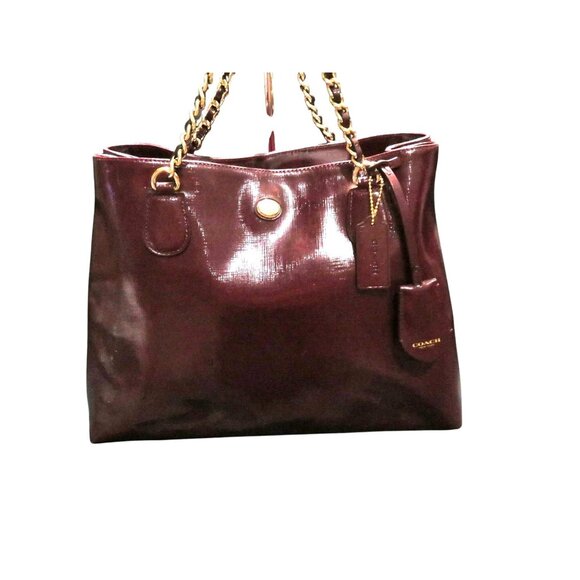 Coach 2014 Peyton Oxblood Saffiano Leather Chain Tote with expandable sides - Picture 1 of 14